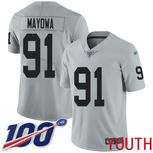 Oakland Raiders nike_raiders_5631Limited Silver Youth Benson Mayowa Jersey NFL Football #91 100th Season Inverted Jersey->oakland raiders->NFL Jersey